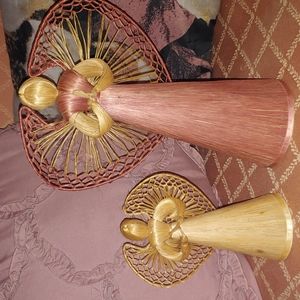 Set of 2  Figurine/ornament ~ Straw Fiber Lady W/ Praying Hands